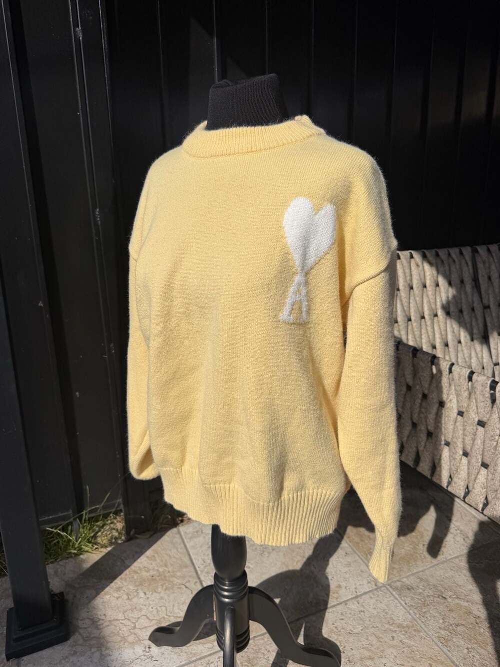 Ami Alexandre Mattiussi Ami de Coeur Intarsia Logo Crewneck Sweater in Yellow